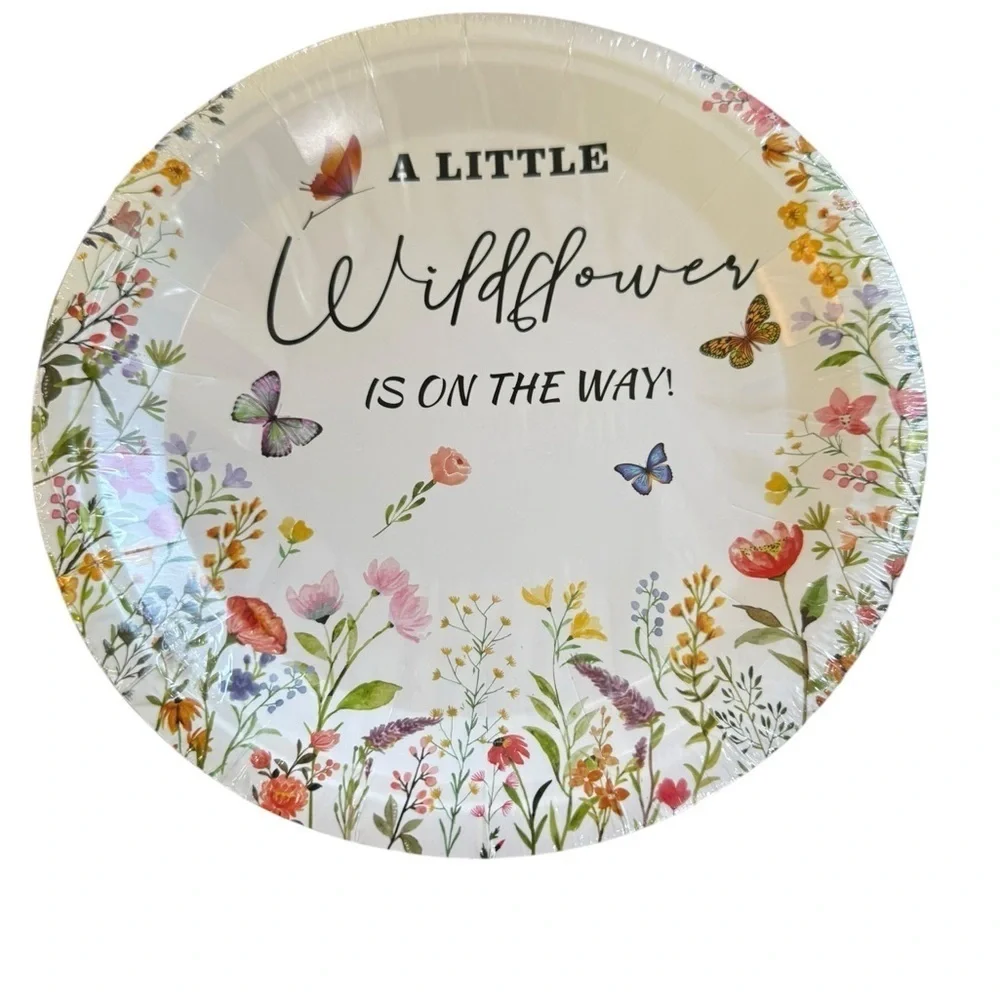 Floral Party Supplies Set - Green and Multicolor serves 24 guests 96 total pcs